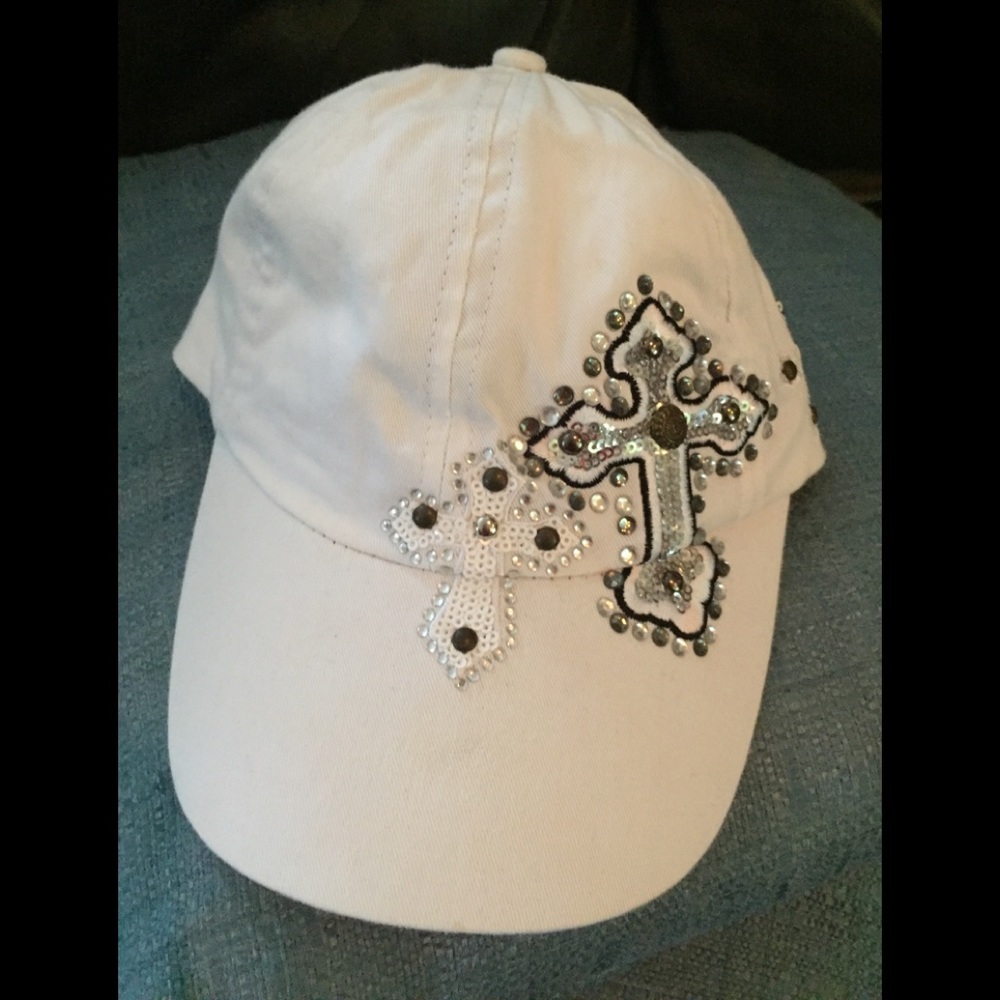 White cap with cross and bling